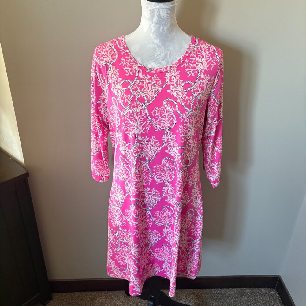 Lulu-B Womens Dress Pink Athletic Golf UPF 50+ Long Sleeve Coral Print Medium - Picture 2 of 5